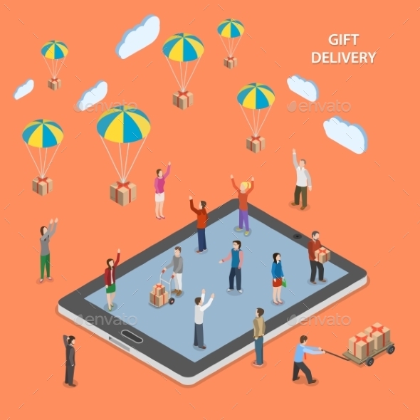 GraphicRiver Gift Delivery Flat Isometric Vector Illustration 11778678 GraphicRiver Gift Delivery Flat Isometric Vector Illustration 11778678