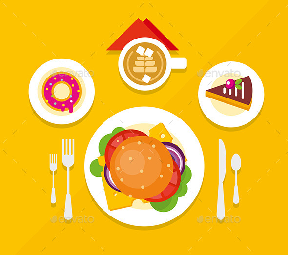 GraphicRiver Food Objects on Table Flat Design 11779952 GraphicRiver Food Objects on Table Flat Design 11779952