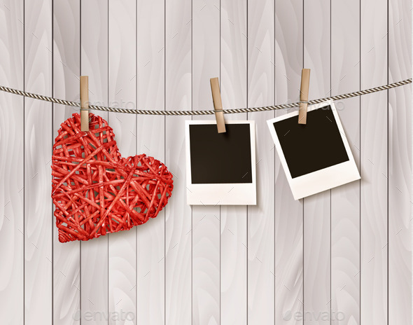 GraphicRiver Red Wooden Heart With Photographs 11782926 GraphicRiver Red Wooden Heart With Photographs 11782926