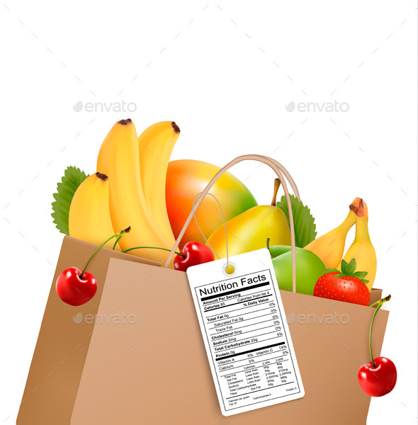 Shopping Bag With Healthy Fruit And A Nutrient