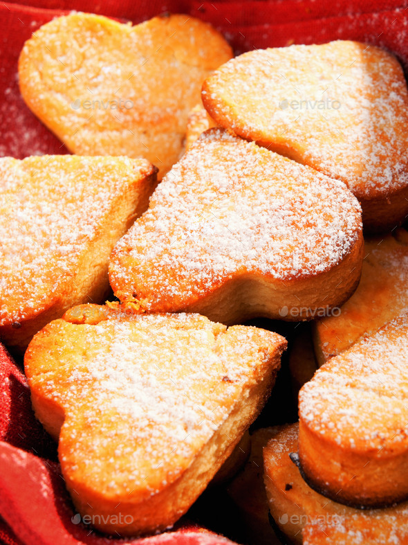 Heart shaped cookies in basket (Misc) Photo Download