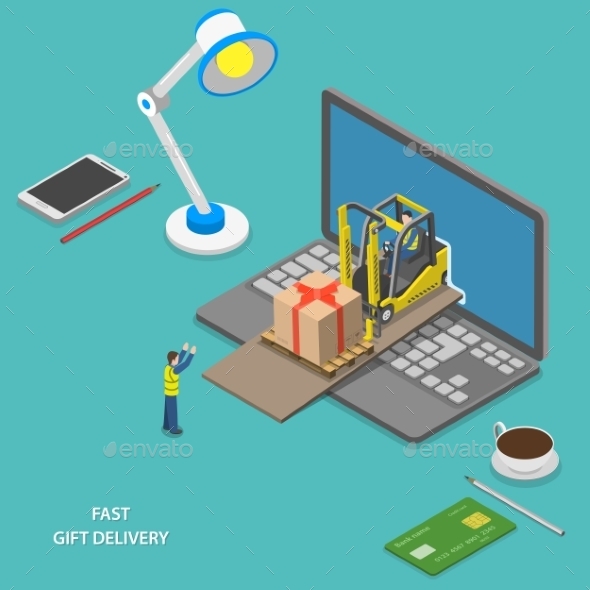 GraphicRiver Fast Gift Delivery Isometric Vector Illustration 11785796 GraphicRiver Fast Gift Delivery Isometric Vector Illustration 11785796