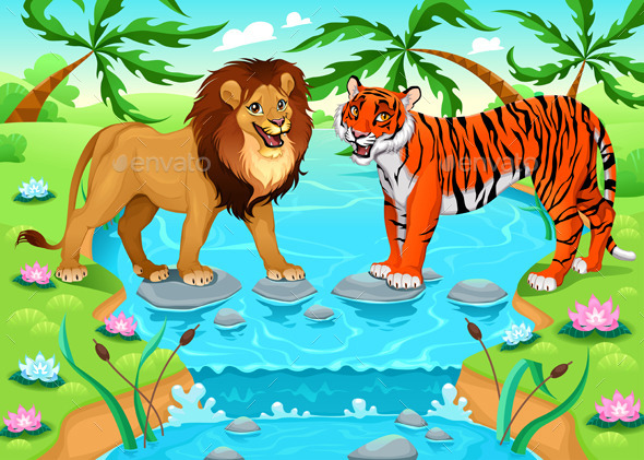GraphicRiver Lion and Tiger Together in the Jungle 11786527 GraphicRiver Lion and Tiger Together in the Jungle 11786527