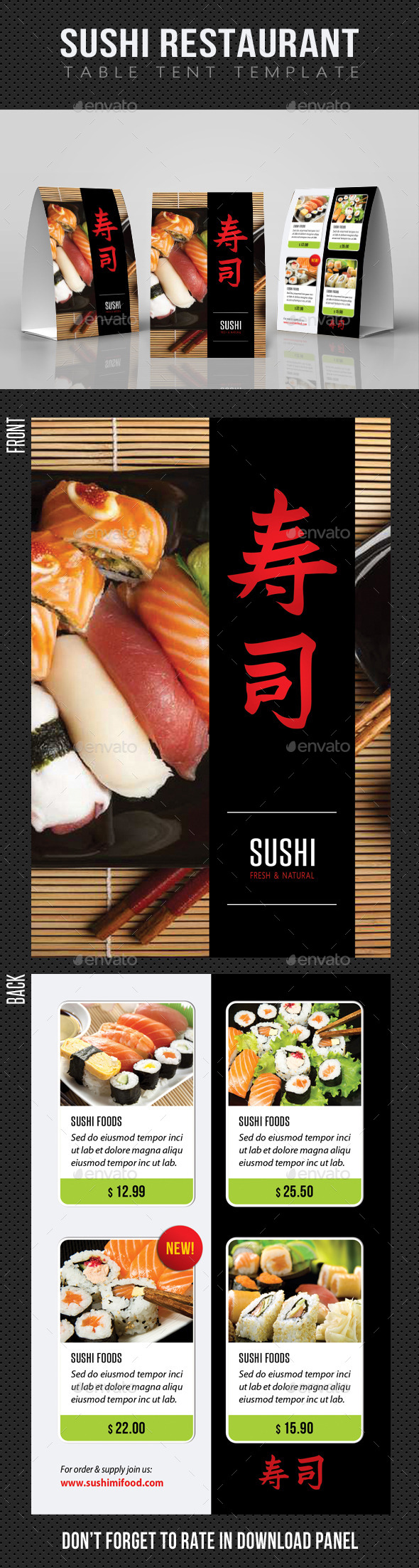 Sushi Restaurant Table Tent Template (Food Menus)