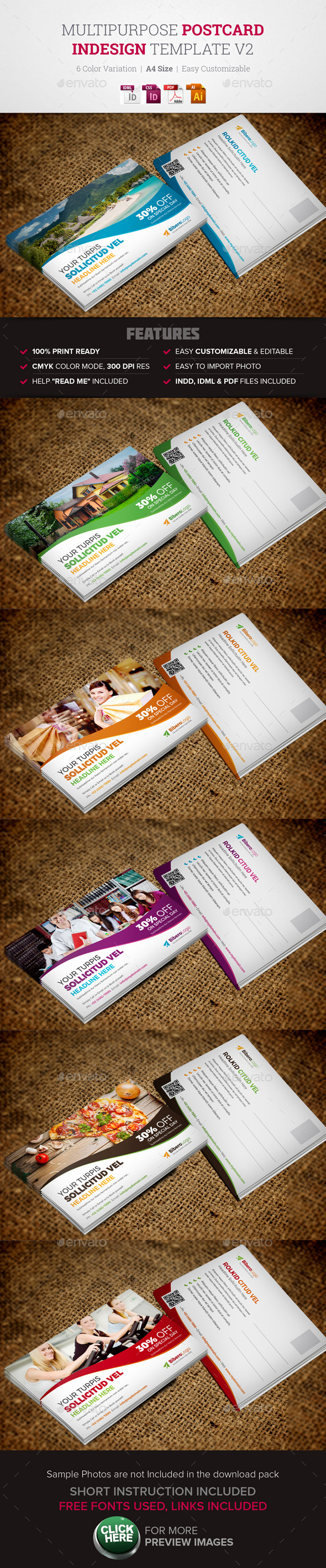 Postcard InDesign Template v2 (Cards & Invites)