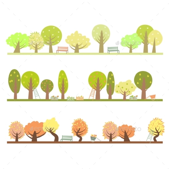 GraphicRiver Set Of Three Seasons In The Garden 11789547 GraphicRiver Set Of Three Seasons In The Garden 11789547