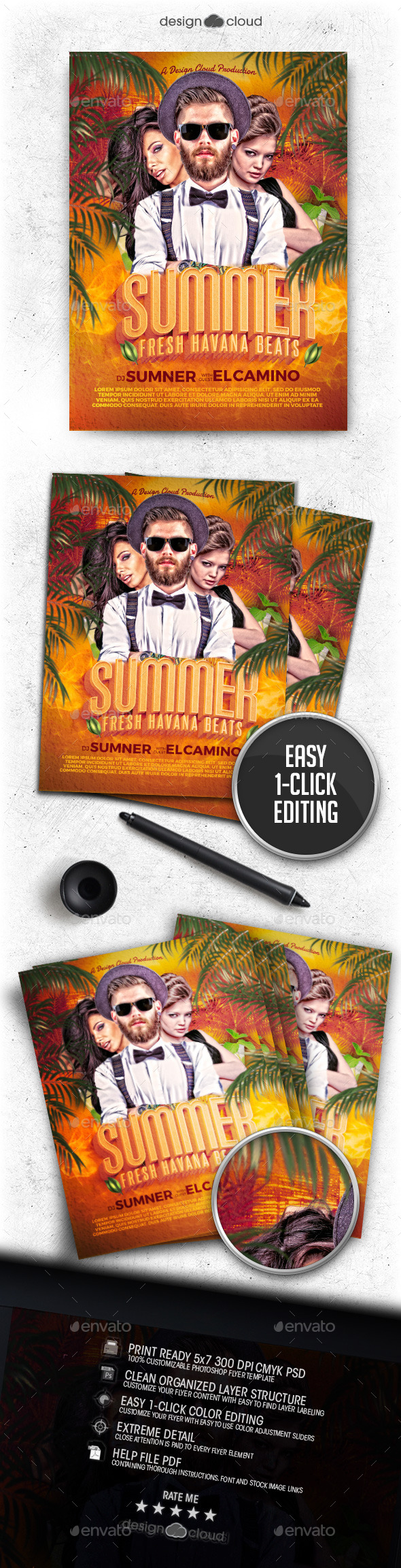 Summer DJ - Fresh Havana Beats Flyer Template (Clubs & Parties)