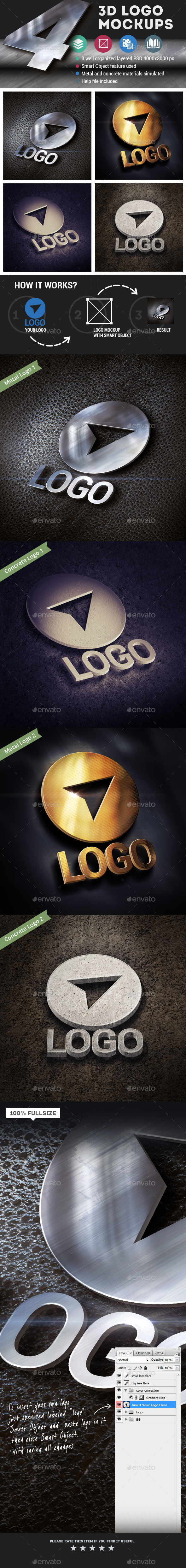 GraphicRiver 4 3D Logo Mockups 11798239 GraphicRiver 4 3D Logo Mockups 11798239