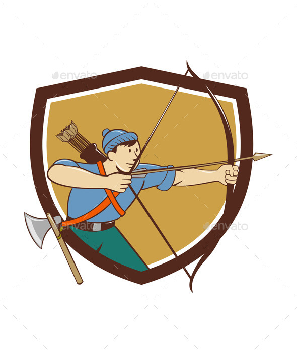 GraphicRiver Archer Aiming Long Bow Arrow Cartoon Crest 11802010 GraphicRiver Archer Aiming Long Bow Arrow Cartoon Crest 11802010