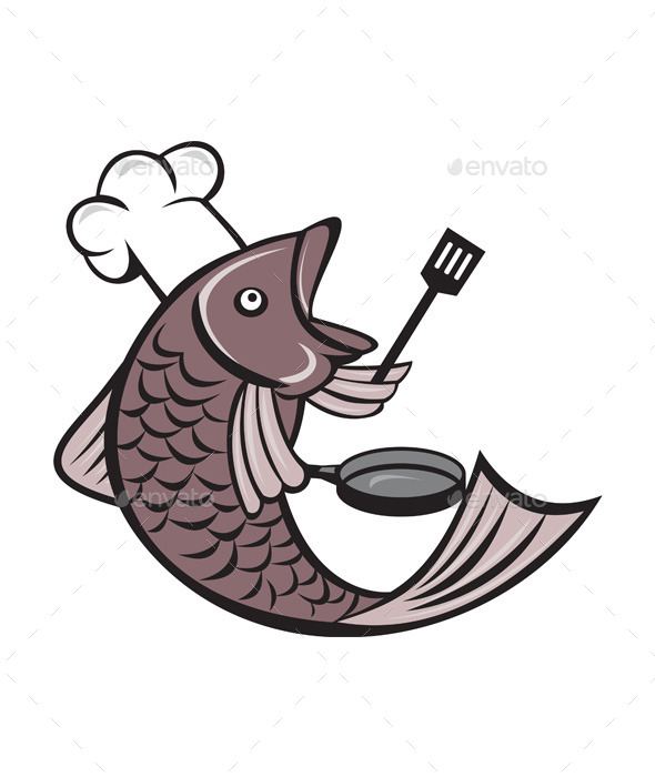 GraphicRiver Fish Chef Holding Spatula and Frying Pan Cartoon 11802013 GraphicRiver Fish Chef Holding Spatula and Frying Pan Cartoon 11802013