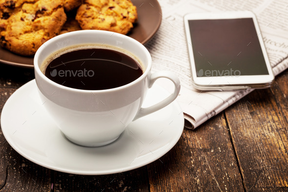 Coffee break with biscuits and newspaper (Misc) Photo Download