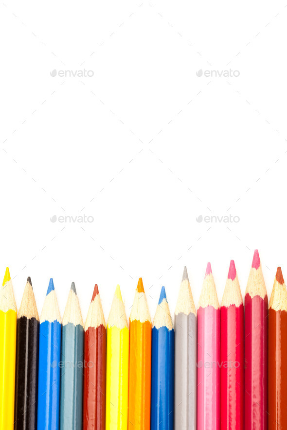 Colorful pencils over white isolated background (Misc) Photo Download