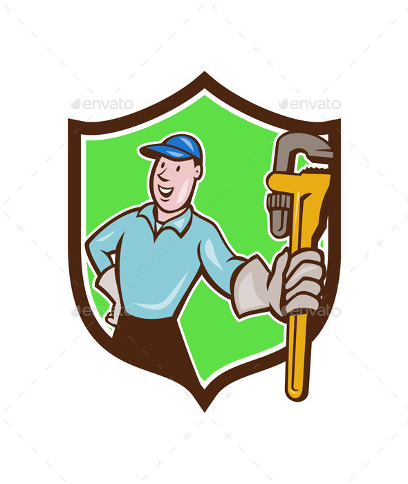 GraphicRiver Plumber Presenting Monkey Wrench Shield Cartoon 11803801 GraphicRiver Plumber Presenting Monkey Wrench Shield Cartoon 11803801
