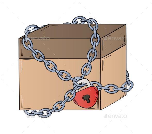 closed paper box with chain and lock (Misc) Photo Download