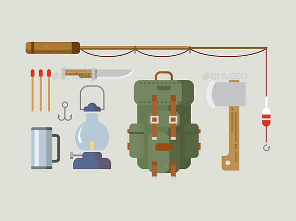 GraphicRiver Fishing Hunting Items Flat Design 11808013 GraphicRiver Fishing Hunting Items Flat Design 11808013