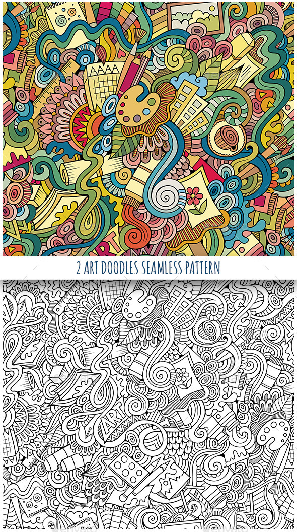 GraphicRiver 2 Art Doodles Seamless Pattern 11808826 GraphicRiver 2 Art Doodles Seamless Pattern 11808826