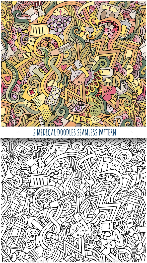 GraphicRiver 2 Medical and Health Doodles Seamless Patterns 11809119 GraphicRiver 2 Medical and Health Doodles Seamless Patterns 11809119