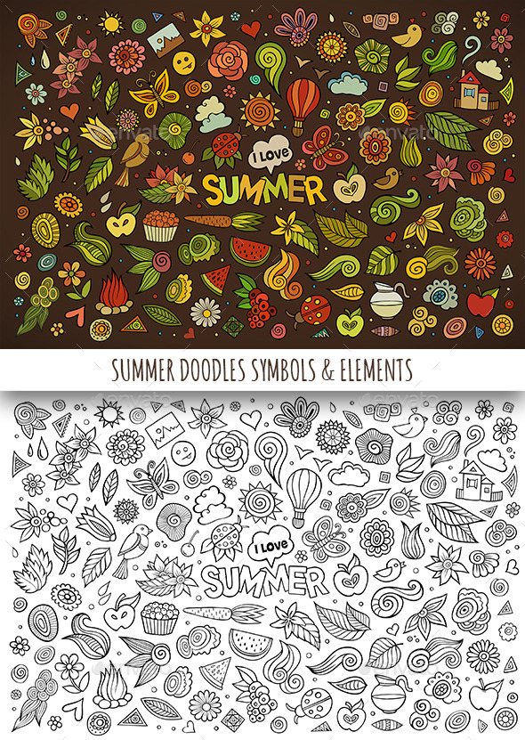 GraphicRiver Hand Drawn Summer Nature Doodles Symbols 11810392 GraphicRiver Hand Drawn Summer Nature Doodles Symbols 11810392