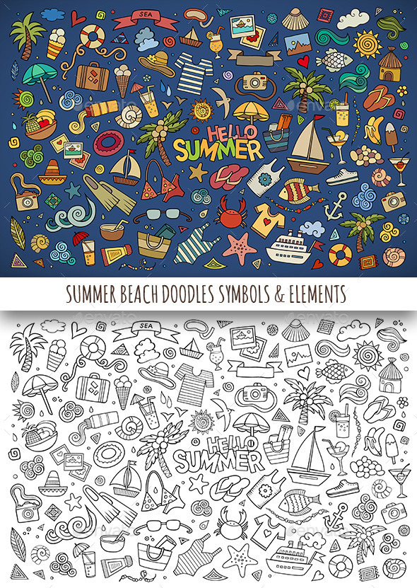 GraphicRiver Hand Drawn Summer Beach Doodles Symbols 11810416 GraphicRiver Hand Drawn Summer Beach Doodles Symbols 11810416