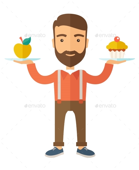 GraphicRiver Man Carries Cupcake and Apple 11812139 GraphicRiver Man Carries Cupcake and Apple 11812139