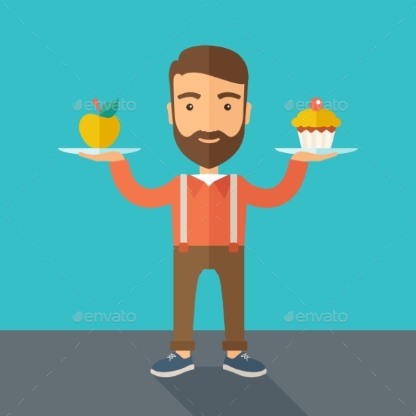 GraphicRiver Man Carries Cupcake and Apple 11812195 GraphicRiver Man Carries Cupcake and Apple 11812195