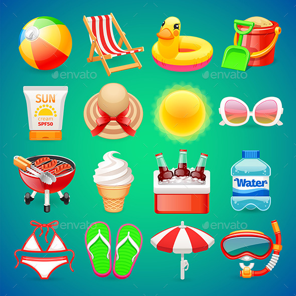 Colorful Summer Icons Set (Seasonal)