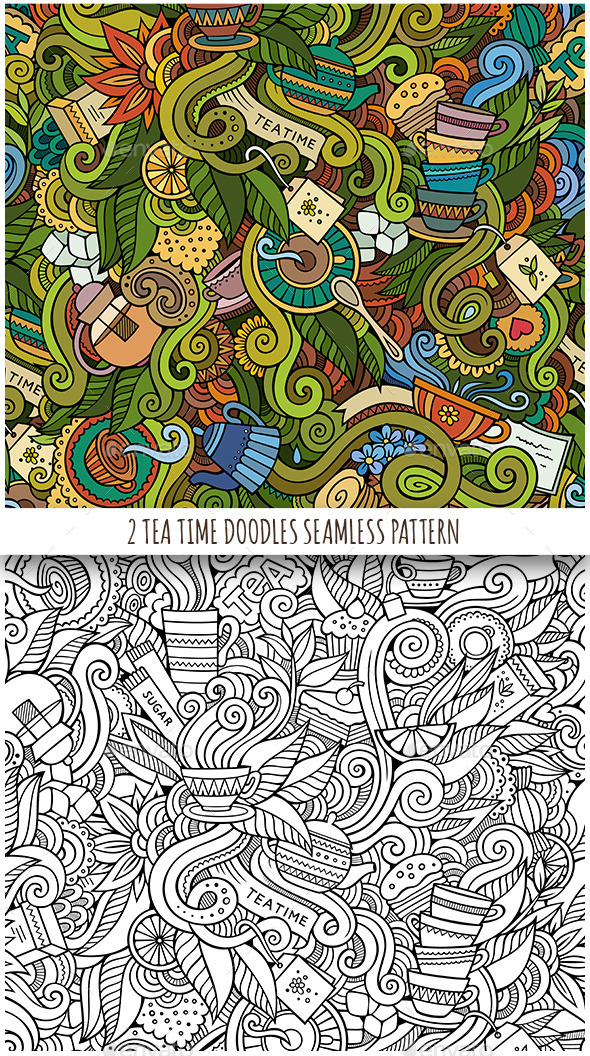 GraphicRiver 2 Tea Doodles Seamless Pattern 11813996 GraphicRiver 2 Tea Doodles Seamless Pattern 11813996