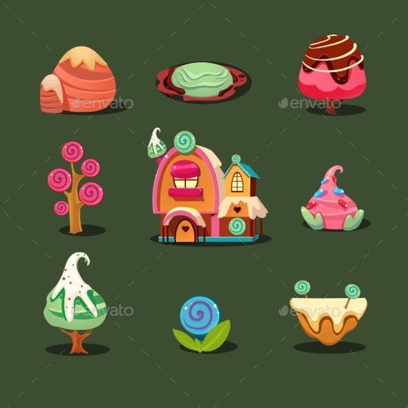 GraphicRiver House From Cookies Islands Sweets Caramel Trees 11814072 GraphicRiver House From Cookies Islands Sweets Caramel Trees 11814072