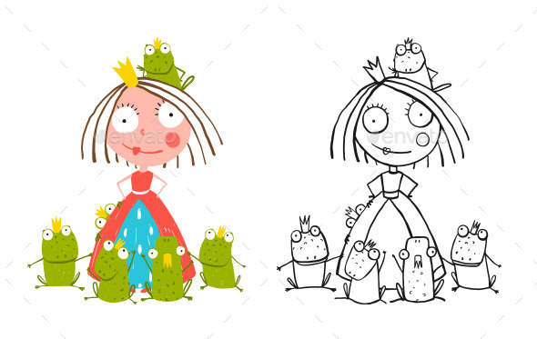 GraphicRiver Princess and Many Prince Frogs Portrait Drawing 11819158 GraphicRiver Princess and Many Prince Frogs Portrait Drawing 11819158