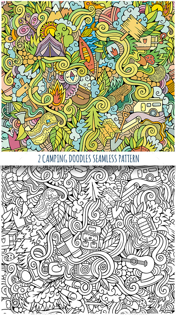 GraphicRiver 2 Camping Doodles Seamless Patterns 11819369 GraphicRiver 2 Camping Doodles Seamless Patterns 11819369
