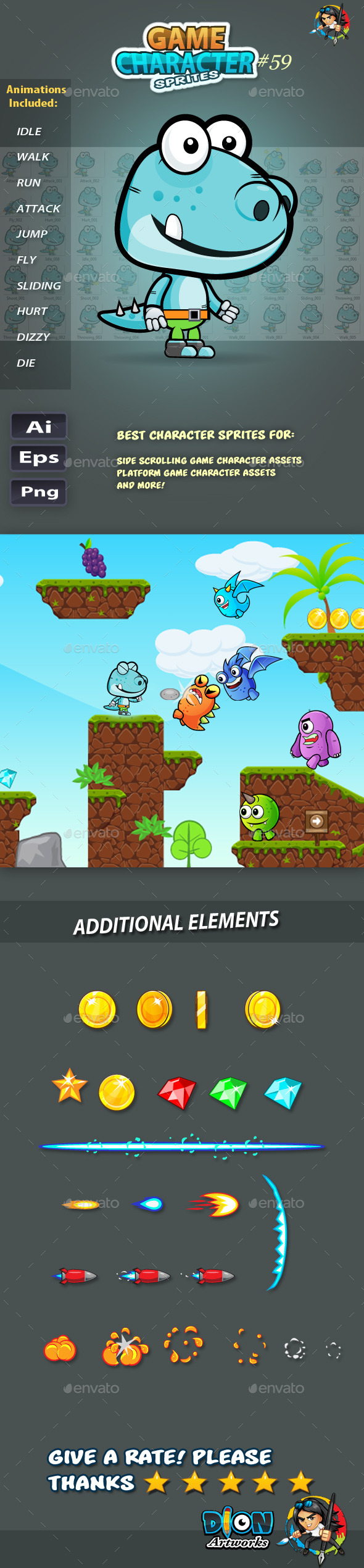 GraphicRiver Dinosaur 2D Game Character Sprites 59 11824116 GraphicRiver Dinosaur 2D Game Character Sprites 59 11824116