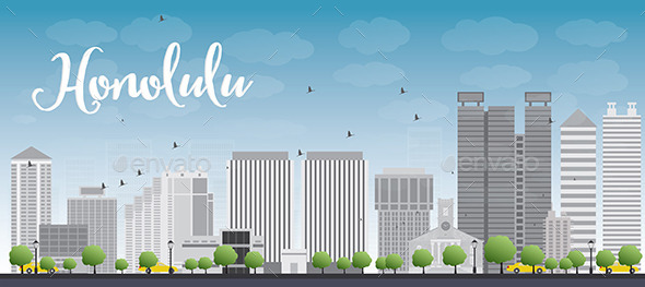 GraphicRiver Honolulu Hawaii Skyline with Grey Buildings 11824439 GraphicRiver Honolulu Hawaii Skyline with Grey Buildings 11824439
