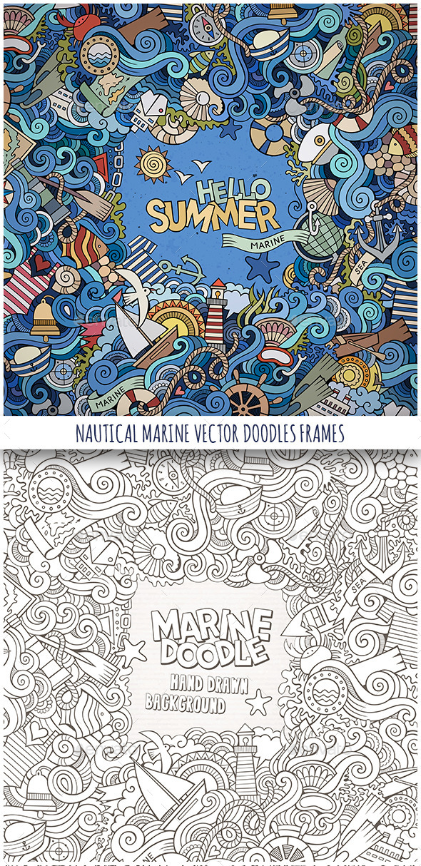 GraphicRiver 2 Nautical Marine Doodles Frames 11826214 GraphicRiver 2 Nautical Marine Doodles Frames 11826214
