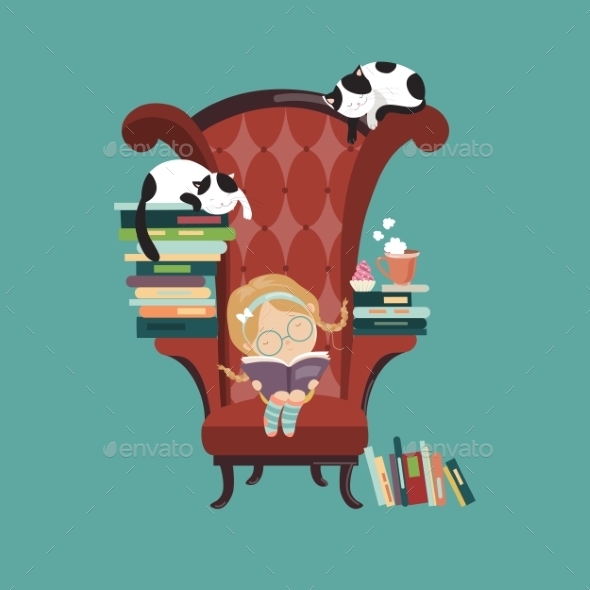 GraphicRiver Little Girl Reading a Book 11827604 GraphicRiver Little Girl Reading a Book 11827604
