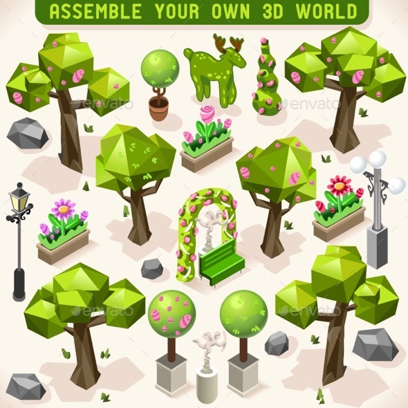 GraphicRiver Park Set Lowpoly 3D Isometric 11827685 GraphicRiver Park Set Lowpoly 3D Isometric 11827685