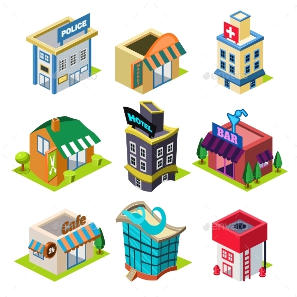 GraphicRiver Set Of The Isometric City Buildings And Shops 11828643 GraphicRiver Set Of The Isometric City Buildings And Shops 11828643