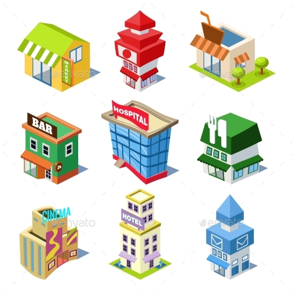 GraphicRiver Set Of The Isometric City Buildings And Shops 11828685 GraphicRiver Set Of The Isometric City Buildings And Shops 11828685
