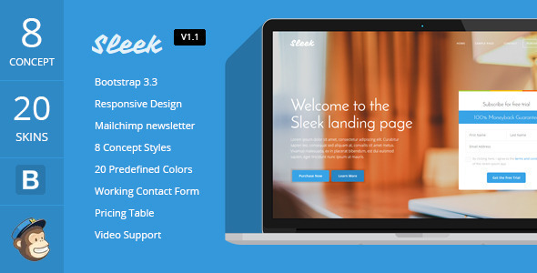 Sleek - Responsive Bootstrap 3 Landing Page