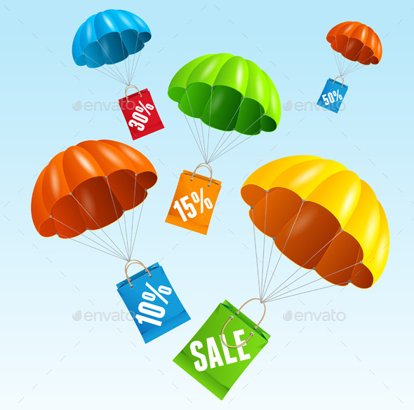 GraphicRiver Vector Parachute with Paper Bag Sale in The Sky 11828979 GraphicRiver Vector Parachute with Paper Bag Sale in The Sky 11828979