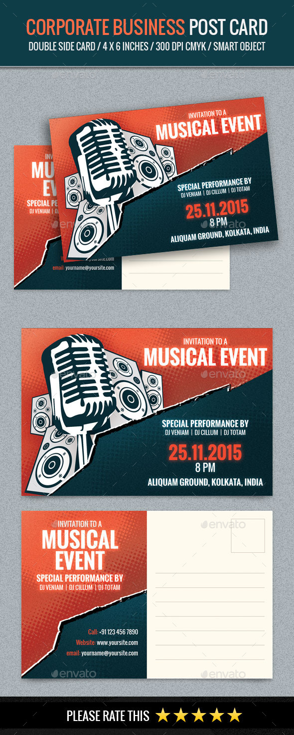 GraphicRiver Music Event Post Card Template 11831349 GraphicRiver Music Event Post Card Template 11831349