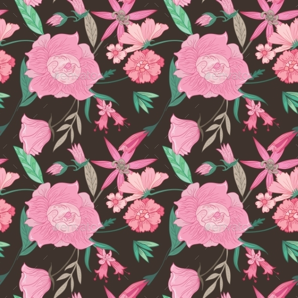 GraphicRiver Summer Floral Pattern On Brown Background 11840554 GraphicRiver Summer Floral Pattern On Brown Background 11840554