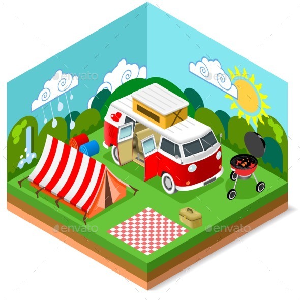 GraphicRiver Isometric Picnic Summer Time 11841786 GraphicRiver Isometric Picnic Summer Time 11841786