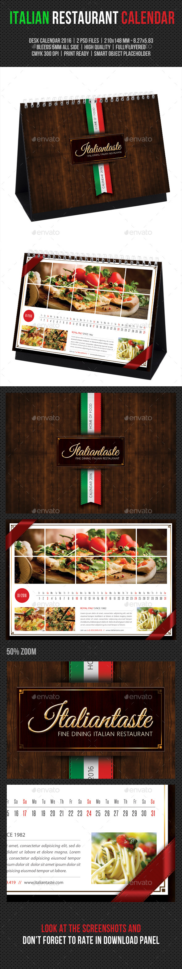 GraphicRiver Italian Restaurant Desk Calendar 2016 11842954 GraphicRiver Italian Restaurant Desk Calendar 2016 11842954
