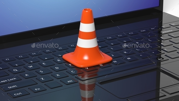 Orange traffic cone on black laptop keyboard (Misc) Photo Download