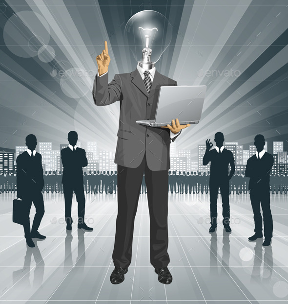 GraphicRiver Vector Lamp Head Business Man Shows Something 11844551 GraphicRiver Vector Lamp Head Business Man Shows Something 11844551