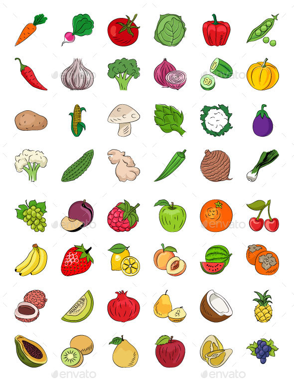 GraphicRiver Fruits and Vegetables Sketch Icons 11851814 GraphicRiver Fruits and Vegetables Sketch Icons 11851814