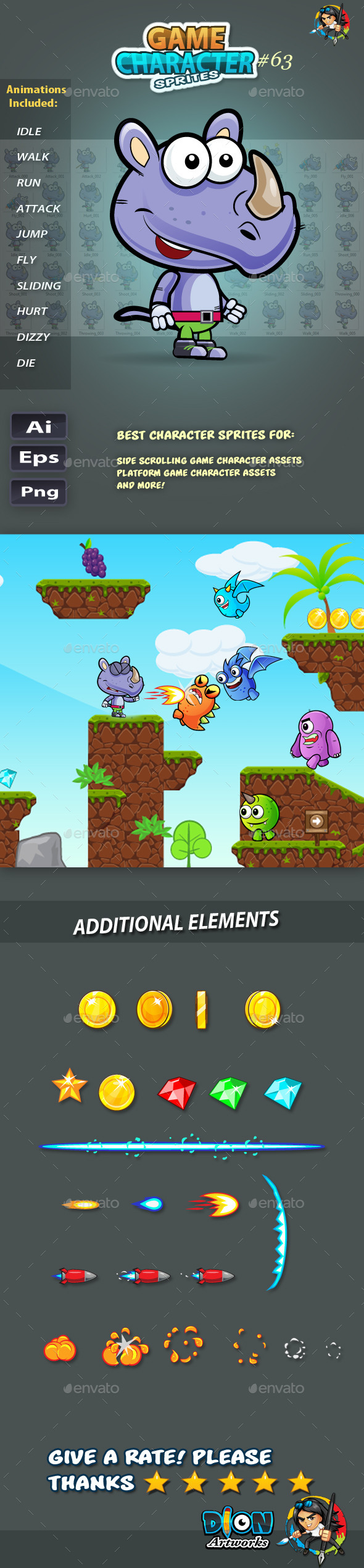 GraphicRiver Rhino 2D Game Character Sprites 63 11854173 GraphicRiver Rhino 2D Game Character Sprites 63 11854173