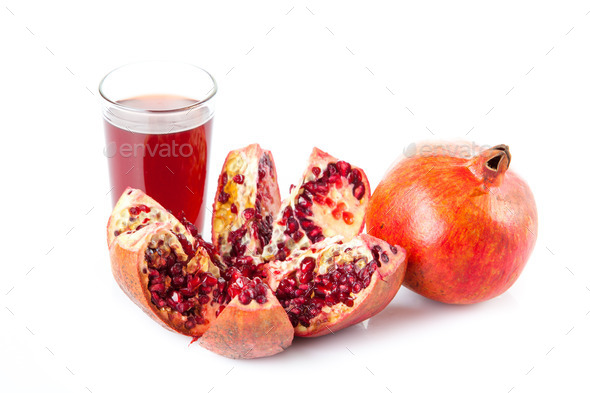 pomegranate juice with fruit isolated on white (Misc) Photo Download