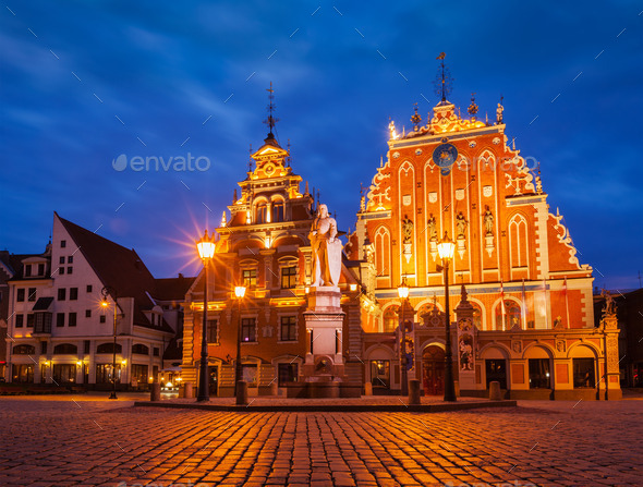 Riga Town Hall Square, House of the Blackheads and St. Roland St (Misc) Photo Download