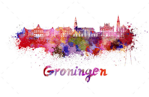 Groningen skyline in watercolor (Misc) Photo Download